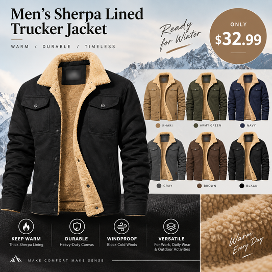 Men's Sherpa Lined Trucker Jacket | Casual Denim Canvas Coat