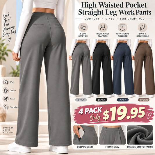 [LAST DAY SALE]High Waisted Stretch Pocket Straight Leg Work Pants