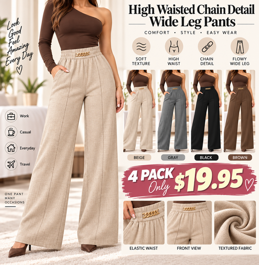 [LAST DAY SALE]High Waisted Chain Detail Wide Leg Pants